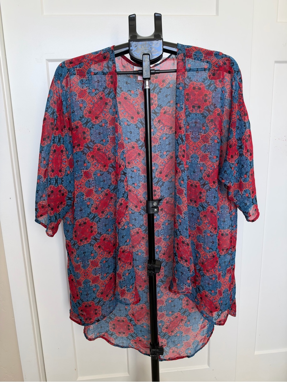 LuLaRoe Red & Blue Floral Open-Front Kimono